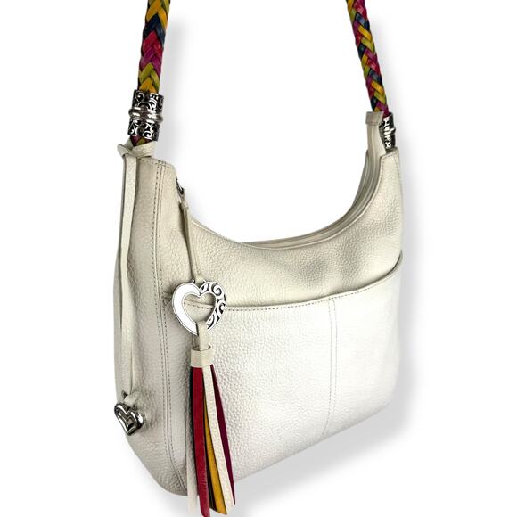 BRIGHTON Barbados Ziptop Hobo white leather shoulder bag with rainbow strap - Picture 13 of 16